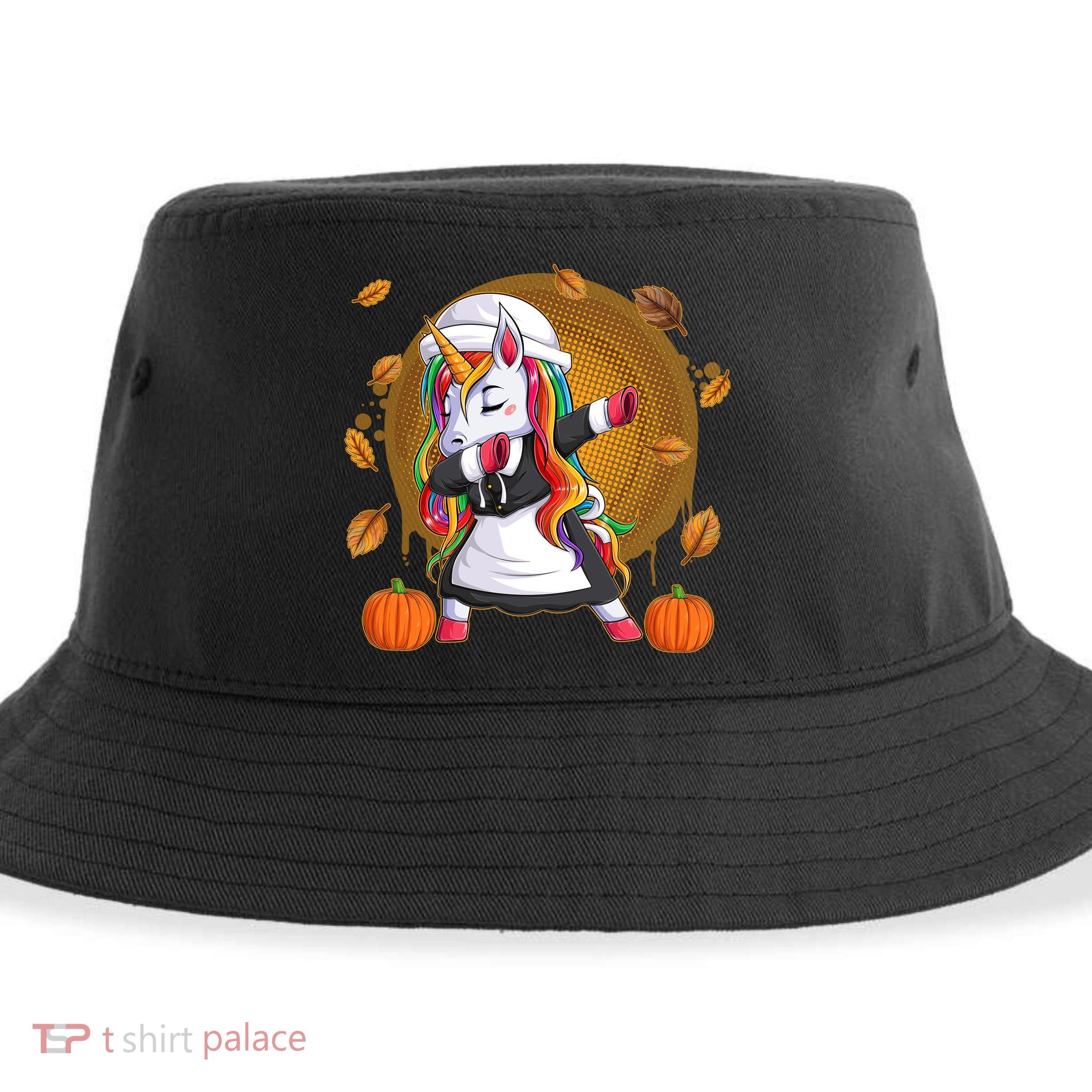 Funny Thanksgiving Dabbing Unicorn Pilgrim Sustainable Bucket Hat