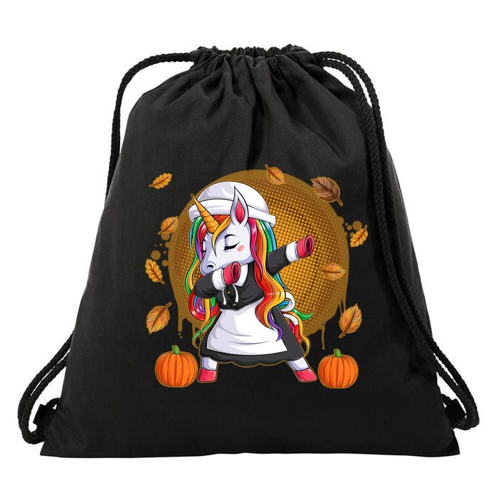 Funny Thanksgiving Dabbing Unicorn Pilgrim Drawstring Bag