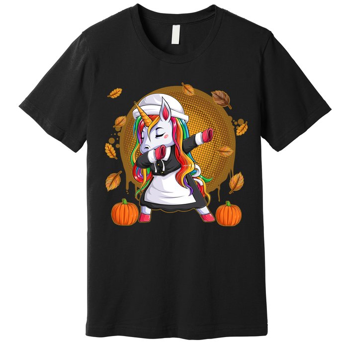 Funny Thanksgiving Dabbing Unicorn Pilgrim Premium T-Shirt