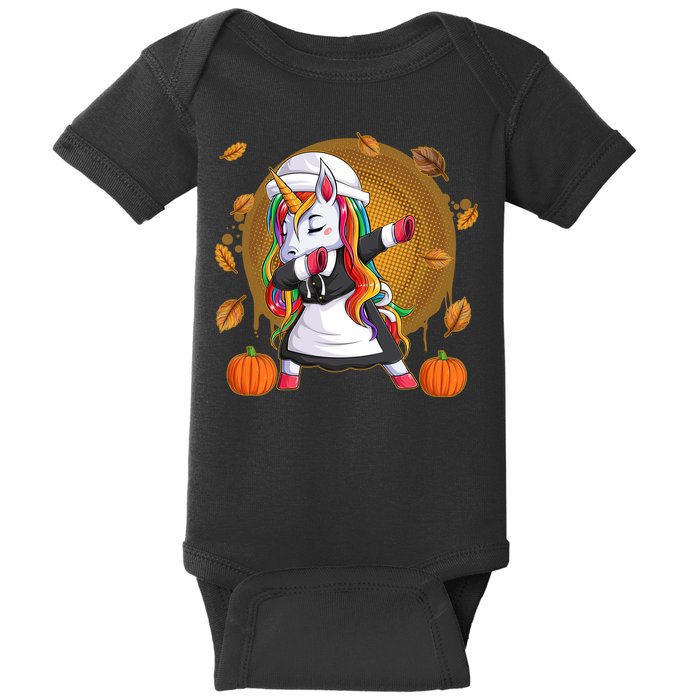 Funny Thanksgiving Dabbing Unicorn Pilgrim Baby Bodysuit