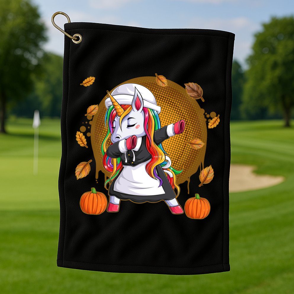 Funny Thanksgiving Dabbing Unicorn Pilgrim Golf Towel