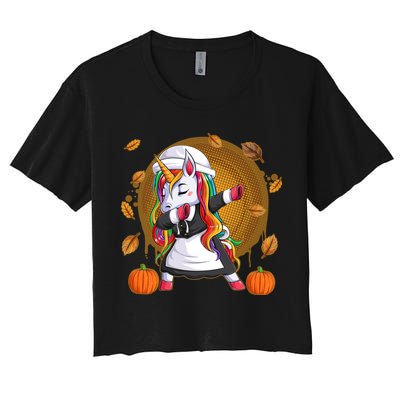 Funny Thanksgiving Dabbing Unicorn Pilgrim Crop Top