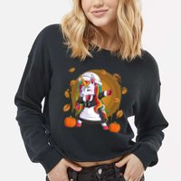 Funny Thanksgiving Dabbing Unicorn Pilgrim Cropped Pullover Crew
