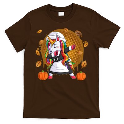 Funny Thanksgiving Dabbing Unicorn Pilgrim T-Shirt