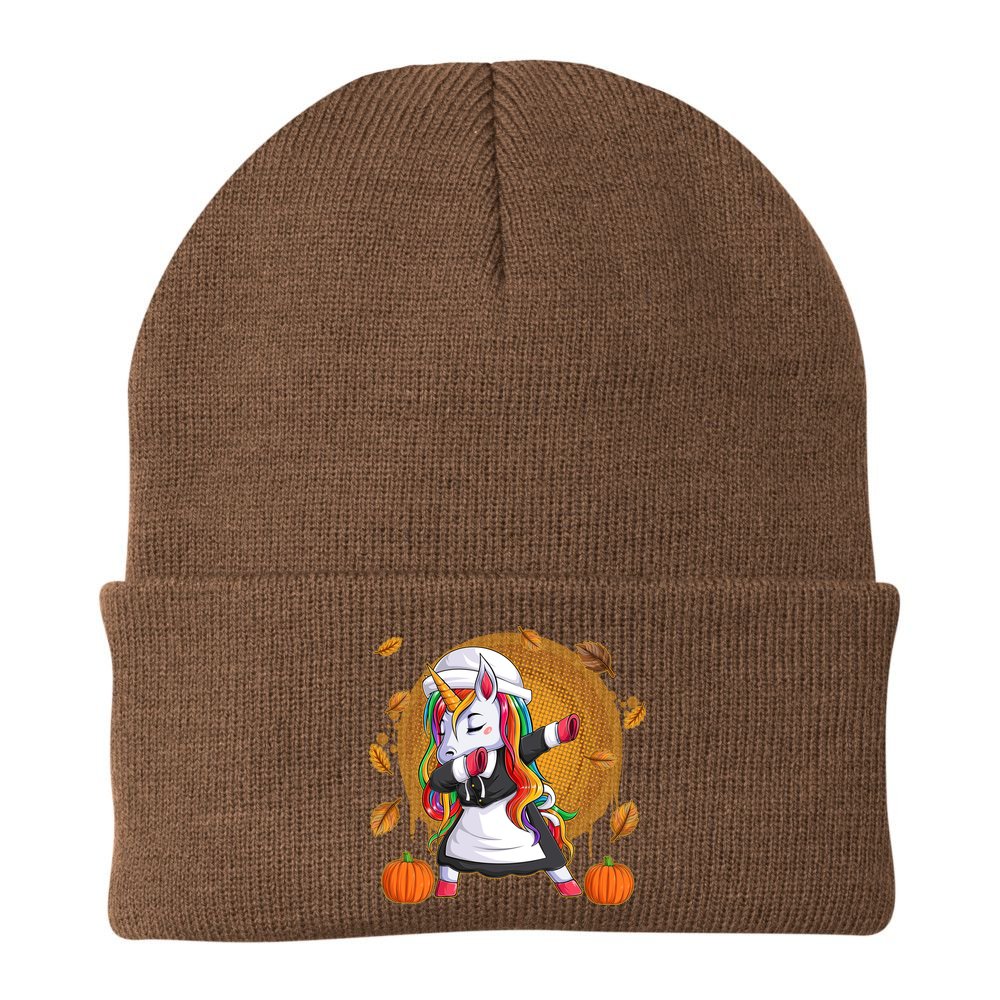 Funny Thanksgiving Dabbing Unicorn Pilgrim Beanie
