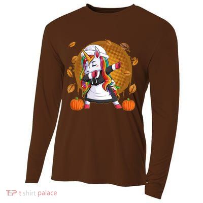 Funny Thanksgiving Dabbing Unicorn Pilgrim Cooling Performance Long Sleeve Crew