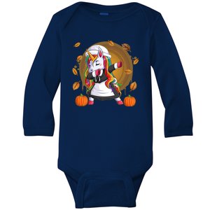 Funny Thanksgiving Dabbing Unicorn Pilgrim Baby Long Sleeve Bodysuit