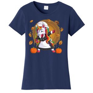 Funny Thanksgiving Dabbing Unicorn Pilgrim Women's T-Shirt