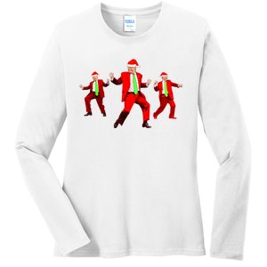 Funny Trump Dance Santa Claus Christmas Xmas Pajamas Holiday Ladies Long Sleeve Shirt