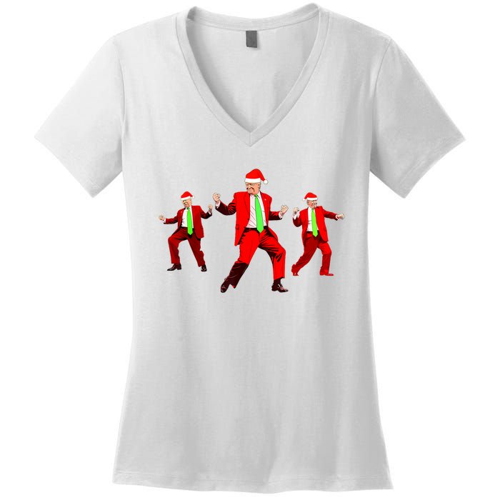 Funny Trump Dance Santa Claus Christmas Xmas Pajamas Holiday Women's V-Neck T-Shirt