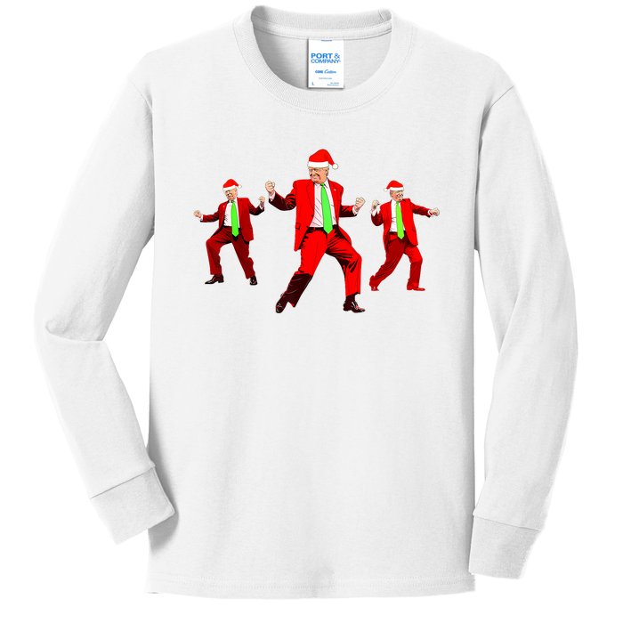 Funny Trump Dance Santa Claus Christmas Xmas Pajamas Holiday Kids Long Sleeve Shirt