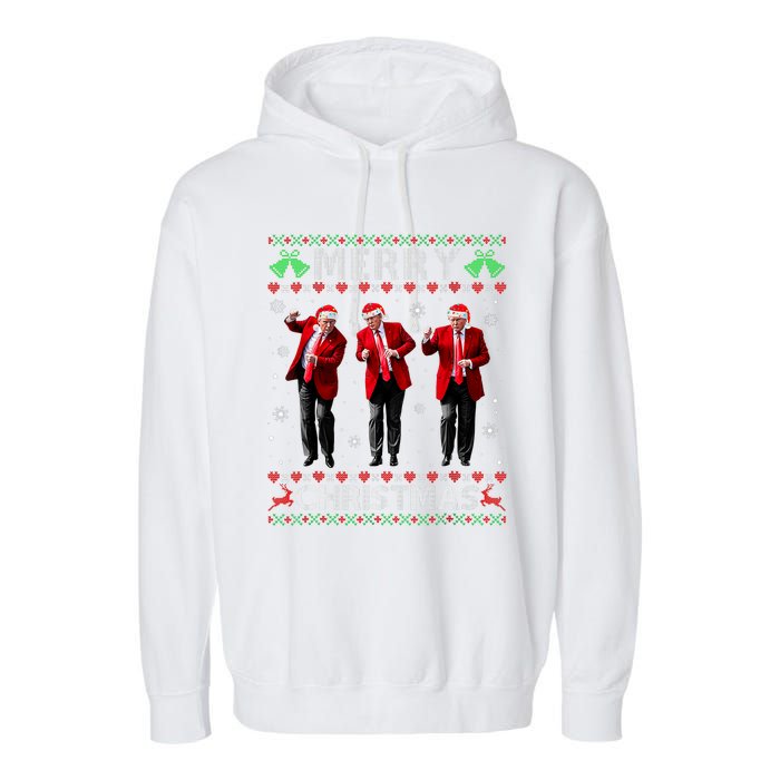 Funny Trump Dance Merry Christmas Ugly Xmas Sweater Pajamas Garment-Dyed Fleece Hoodie