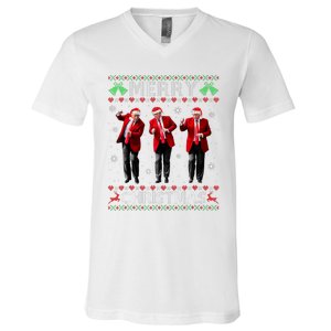 Funny Trump Dance Merry Christmas Ugly Xmas Sweater Pajamas V-Neck T-Shirt