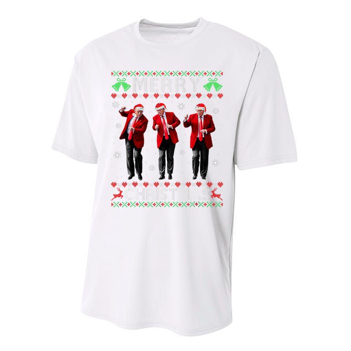 Funny Trump Dance Merry Christmas Ugly Xmas Sweater Pajamas Performance Sprint T-Shirt