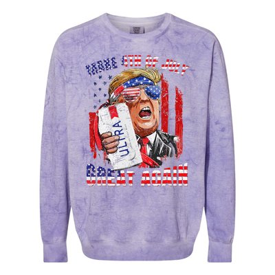 Funny Trump Drinking Make 4th Of July Great Again Us Flag Colorblast Crewneck Sweatshirt