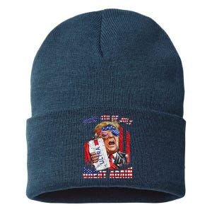 Funny Trump Drinking Make 4th Of July Great Again Us Flag Sustainable Knit Beanie