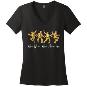 Funny Trump Dance New Year Eve Trump New Year Party 2025 Women's V-Neck T-Shirt