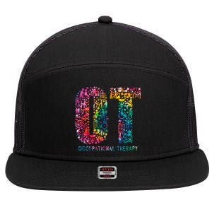 Funny Tie Dye Occupational Therapy Funny OT Month Assistant 7 Panel Mesh Trucker Snapback Hat