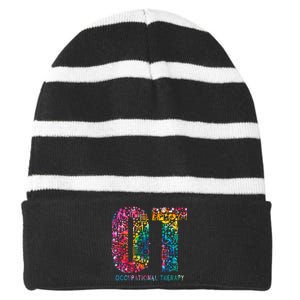 Funny Tie Dye Occupational Therapy Funny OT Month Assistant Striped Beanie with Solid Band