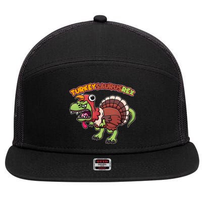 Funny Turkeysaurusrex Dinosaur In Turkey Costume 7 Panel Mesh Trucker Snapback Hat