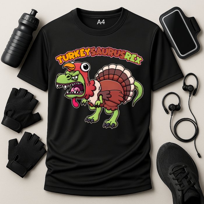 Funny Turkeysaurusrex Dinosaur In Turkey Costume Cooling Performance Crew T-Shirt