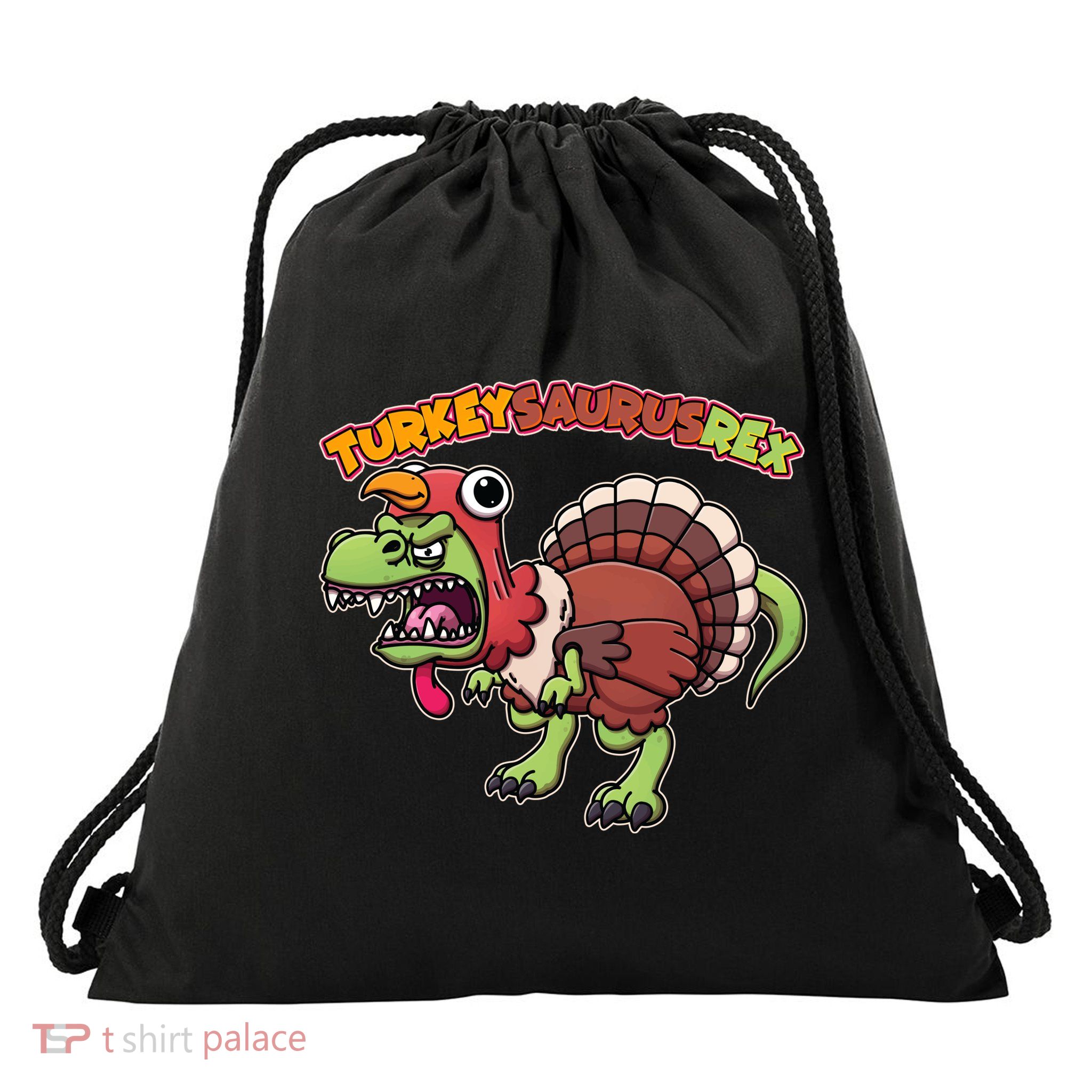 Funny Turkeysaurusrex Dinosaur In Turkey Costume Drawstring Bag