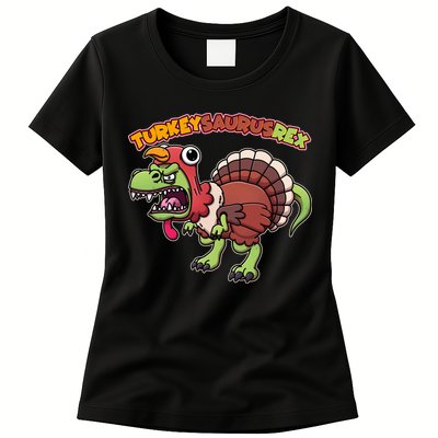 Funny Turkeysaurusrex Dinosaur In Turkey Costume Womens T-Shirt