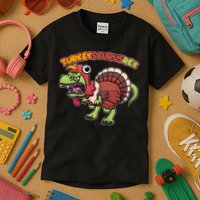 Funny Turkeysaurusrex Dinosaur In Turkey Costume Kids T-Shirt