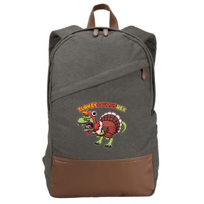 Funny Turkeysaurusrex Dinosaur In Turkey Costume Cotton Canvas Backpack