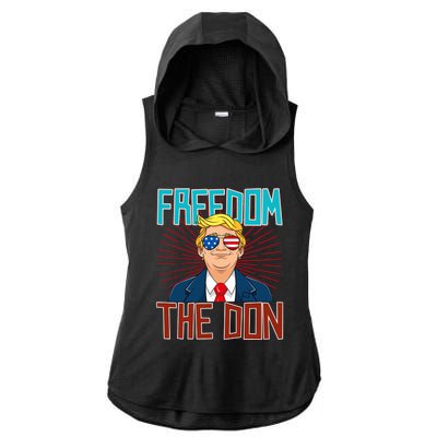 Freedom The Don 2024 4th Of July Funny Trump Election 2024 Ladies PosiCharge Tri-Blend Wicking Draft Hoodie Tank