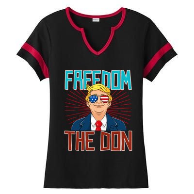 Freedom The Don 2024 4th Of July Funny Trump Election 2024 Ladies Halftime Notch Neck Tee