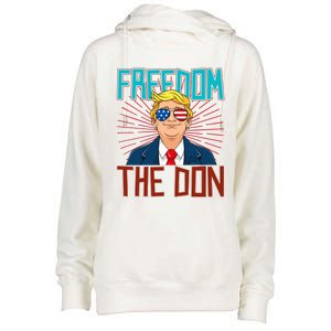 Freedom The Don 2024 4th Of July Funny Trump Election 2024 Womens Funnel Neck Pullover Hood