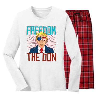 Freedom The Don 2024 4th Of July Funny Trump Election 2024 Women's Long Sleeve Flannel Pajama Set 