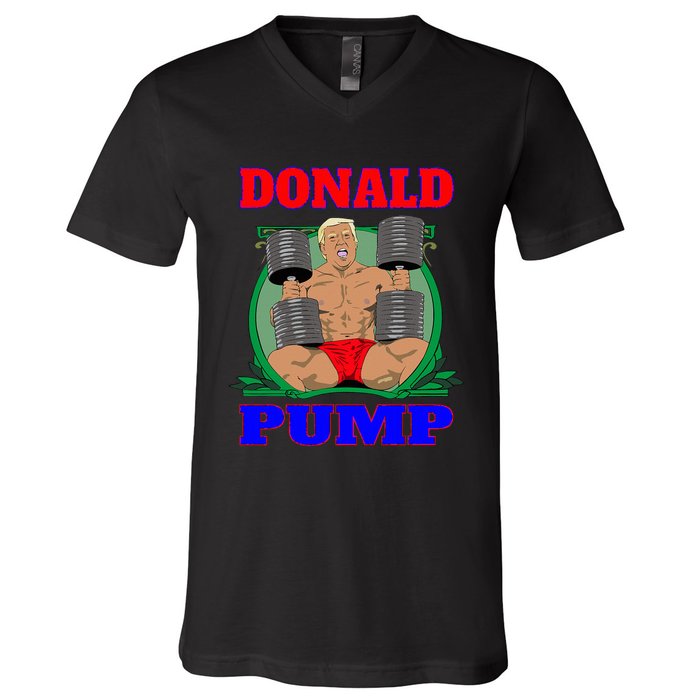 Funny Trump Donald Pump Gym V-Neck T-Shirt