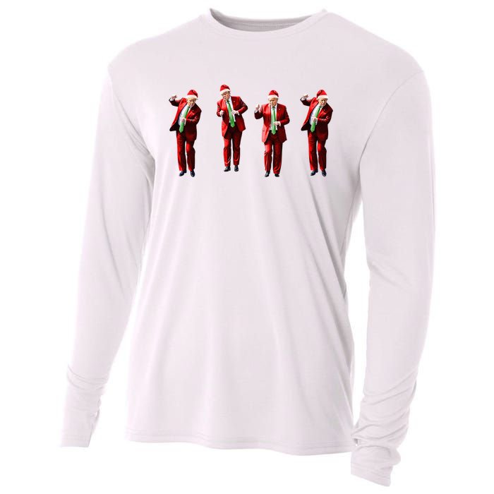 Funny Trump Dance Santa Claus Christmas Xmas Pajamas Holiday Cooling Performance Long Sleeve Crew