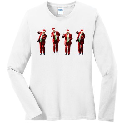 Funny Trump Dance Santa Claus Christmas Xmas Pajamas Holiday Ladies Long Sleeve Shirt