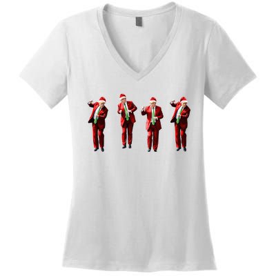 Funny Trump Dance Santa Claus Christmas Xmas Pajamas Holiday Women's V-Neck T-Shirt