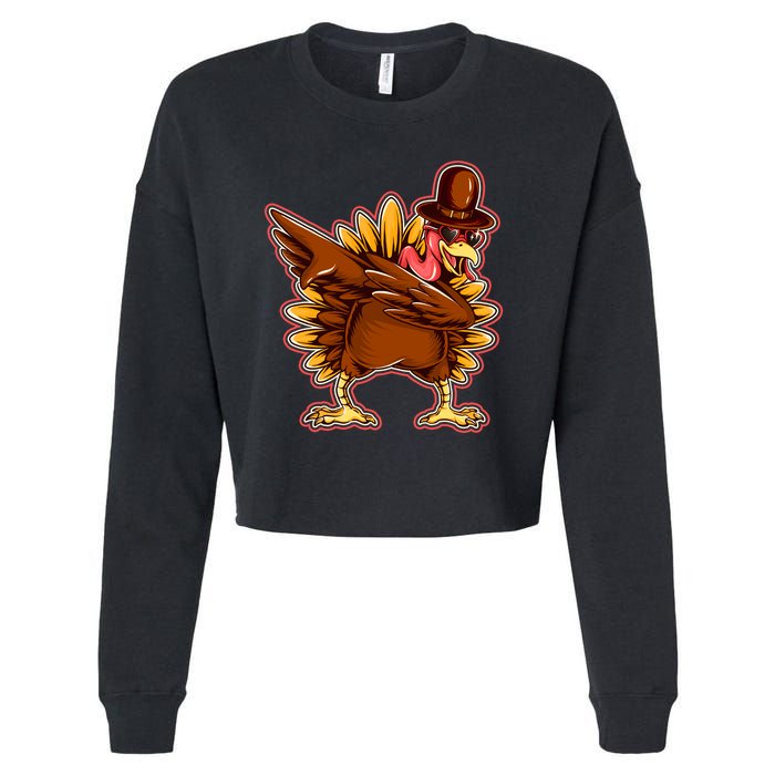 Funny Thanksgiving Dabbing Turkey Cropped Pullover Crew