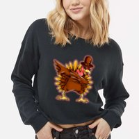 Funny Thanksgiving Dabbing Turkey Cropped Pullover Crew