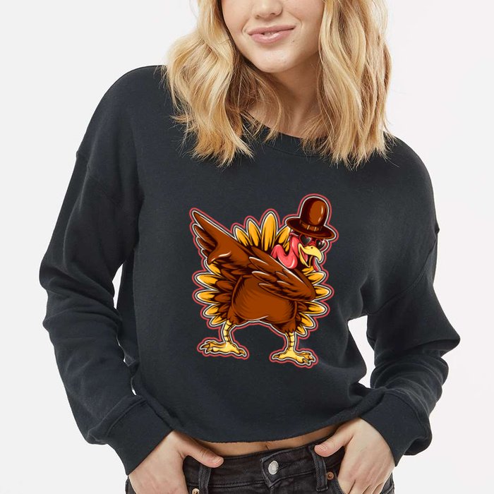 Funny Thanksgiving Dabbing Turkey Cropped Pullover Crew