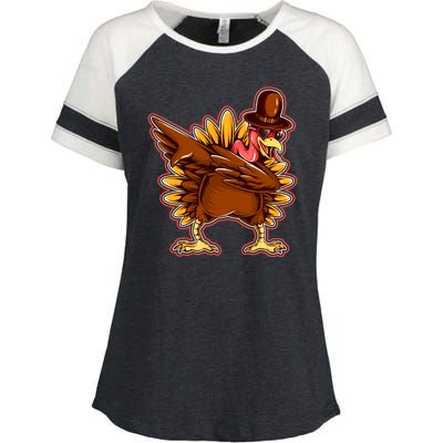 Funny Thanksgiving Dabbing Turkey Enza Ladies Jersey Colorblock Tee