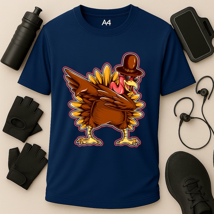 Funny Thanksgiving Dabbing Turkey Cooling Performance Crew T-Shirt