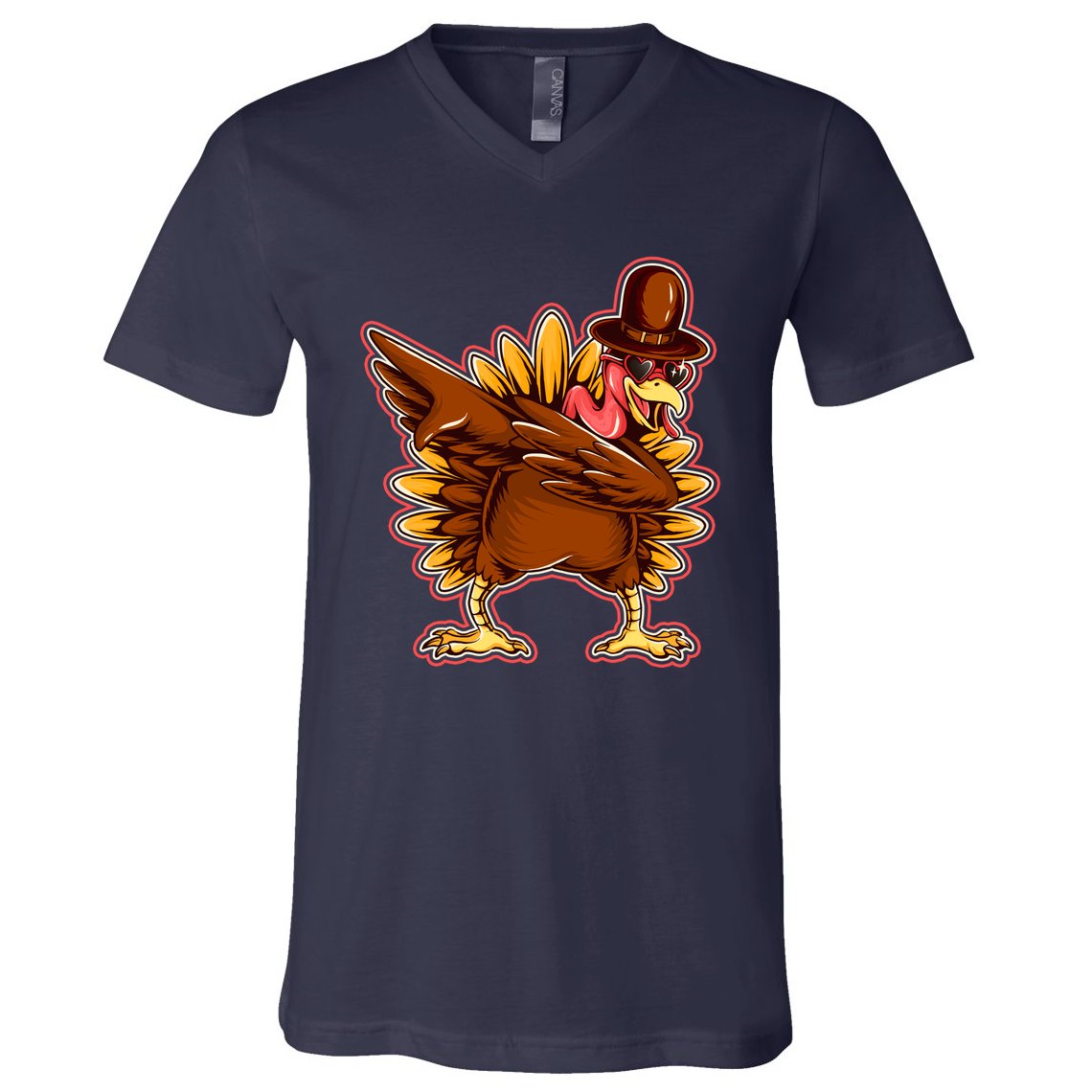 Funny Thanksgiving Dabbing Turkey V-Neck T-Shirt