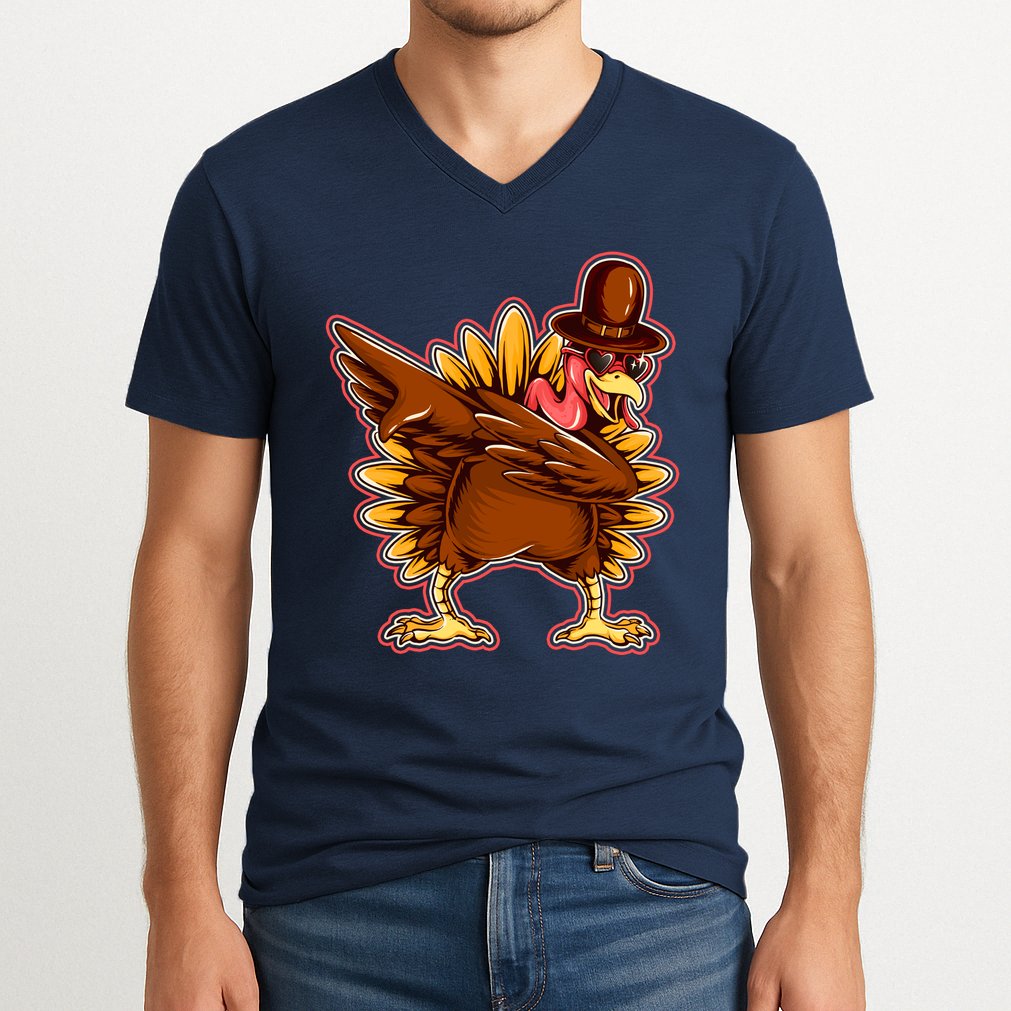 Funny Thanksgiving Dabbing Turkey V-Neck T-Shirt