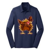 Funny Thanksgiving Dabbing Turkey Silk Touch Performance Long Sleeve Polo