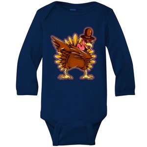 Funny Thanksgiving Dabbing Turkey Baby Long Sleeve Bodysuit