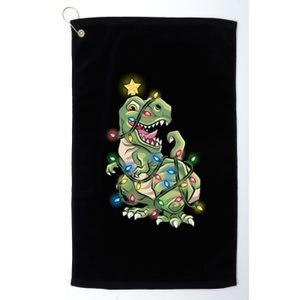 Funny Trex Dinosaur Tree Wrapped In Christmas Lights Cool Gift Platinum Collection Golf Towel