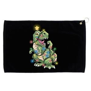 Funny Trex Dinosaur Tree Wrapped In Christmas Lights Cool Gift Grommeted Golf Towel