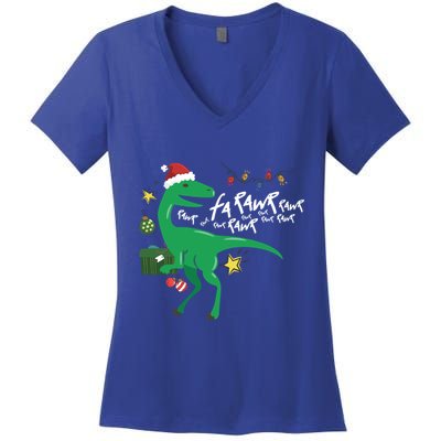 Funny Trex Dinosaur Ugly Christmas Fa Rawr Rawr Great Gift Women's V-Neck T-Shirt