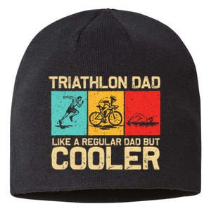 Funny Triathlon Design For Dad Swim Bike Run Triathletes Sustainable Beanie